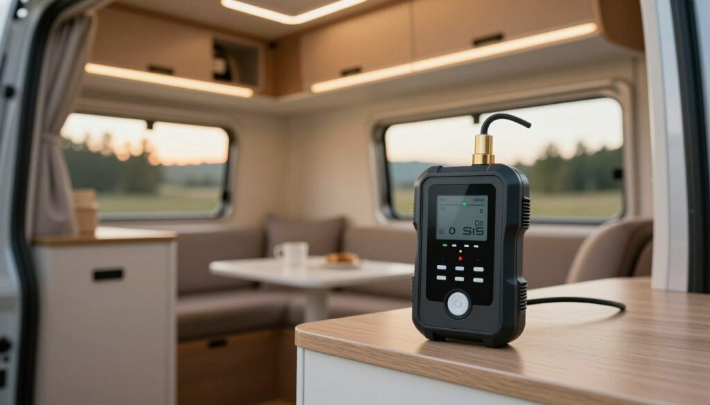 A-close-up-view-of-a-gas-detector-designed-for-camping-cars-prominently-displayed-on-a-1024x585 Détecteur gaz camping car : Notre avis complet et fiable
