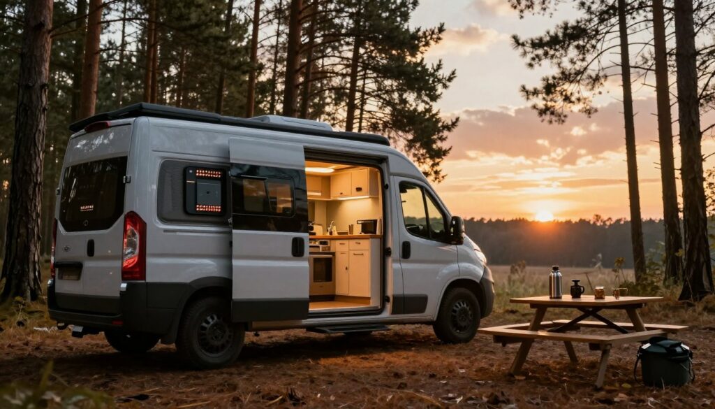 A-cozy-camping-scene-showcasing-a-compact-modern-camper-van-with-an-autonomous-heating-system--1024x585 Chauffage d'appoint camping car : avis et guide d'achat