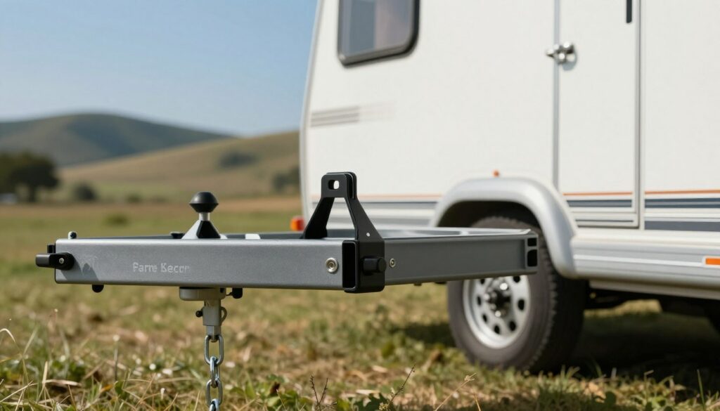 A-detailed-image-of-a-secure-trailer-hitch-in-a-natural-outdoor-setting.-In-the-foreground-a-1024x585 Permis pour tracter une caravane : ce que nous devons savoir
