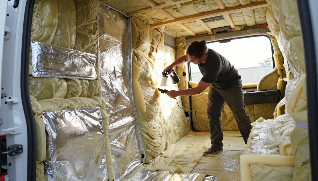 A-detailed-interior-of-a-van-showcasing-various-insulation-techniques.-In-the-foreground-1024x585 Isolation fourgon condensation : notre guide étape par étape