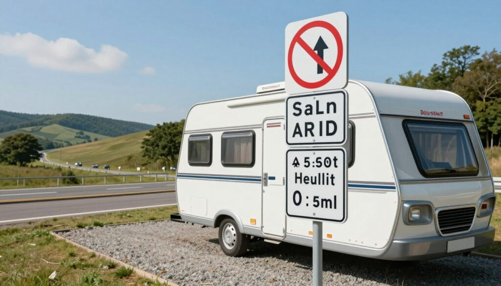 A-detailed-scene-showing-a-caravan-with-weight-regulation-signs-and-measurements-in-a-1024x585 Permis pour tracter une caravane : ce que nous devons savoir
