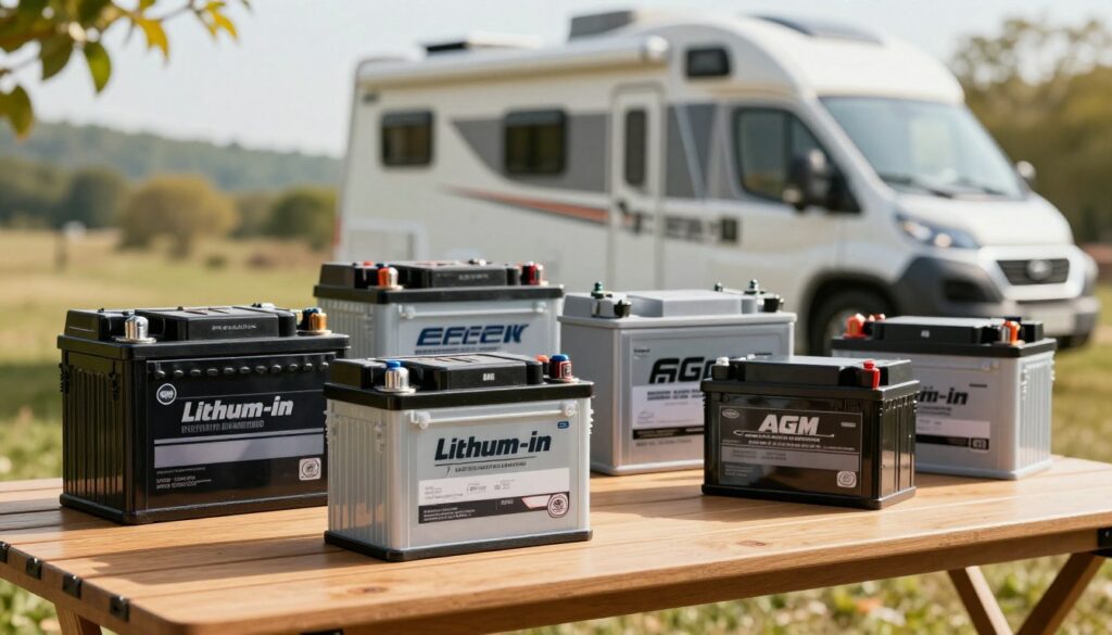 A-high-quality-image-of-a-camping-car-battery-set-up-on-a-wooden-table-showcasing-various-1024x585 Batterie camping car : Guide et test 2026 pour bien choisir