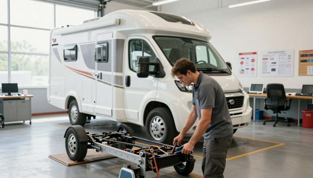 A-professional-technician-in-modest-casual-clothing-inspecting-a-motorhome-at-a-certified-1024x585 Nos conseils pour réussir le contrôle technique caravane