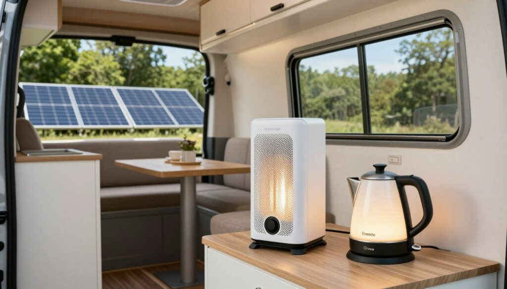 A-serene-interior-view-of-a-modern-camper-van-that-showcases-eco-friendly-heating-and-hot-water-1024x585 Comment passer un van ou camping-car au "tout électrique" sans gaz ?