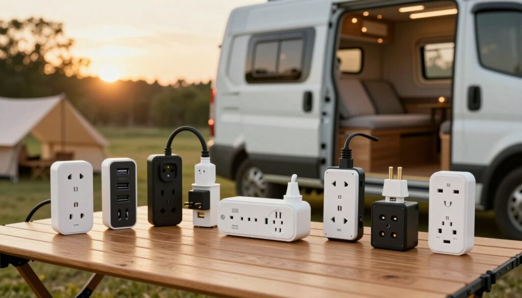 A-visually-engaging-display-of-recommended-camper-van-power-outlets-arranged-neatly-on-a-wooden-1024x585 Prise camping car test et avis 2026 pour bien choisir