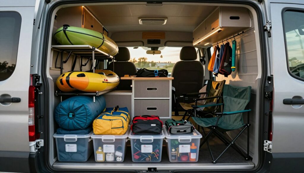 A-well-organized-camper-van-storage-area-showcasing-innovative-seasonal-storage-solutions.-In--1024x585 Astuce rangement soute camping-car : notre guide pratique