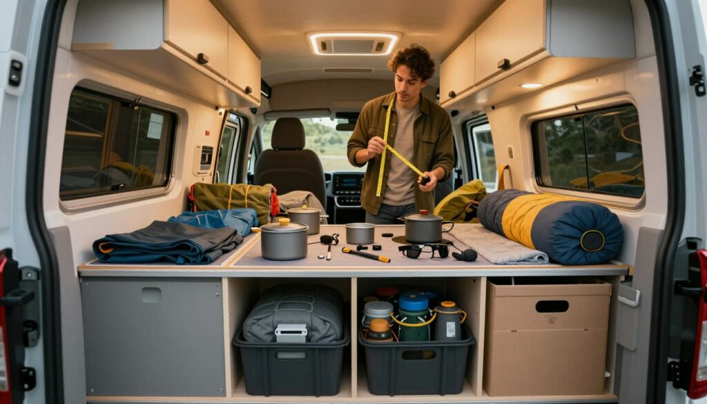 A-well-organized-camper-van-storage-space-designed-for-maximum-efficiency.-In-the-foreground-1024x585 Astuce rangement soute camping-car : notre guide pratique